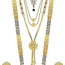 brado jewellery Traditional Combo of 4 Gold Plated 30 inch Long and 18 inch Short Mangalsutra/tanmaniya/nallapusalu With 1 Pair of Earrings for women and girls-picture-43