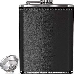 Linist Hip Flask for Liquor With Funnel - Leak Proof 18/8 Stainless Steel Pocket Flask With PU Leather Cover (8 Oz-Black)-image-40