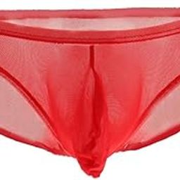 Men's Nets Yarn Briefs Breathable T-Back L Red-image-82