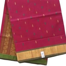 Venkatagiri Cotton Handloom Saree, Traditional Butta Design, Red with Gold Border-image-1