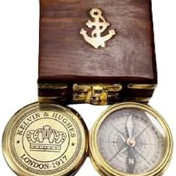 Kelvin & Hughes Brass Compass with Wood Box Nautical Antique Gift for Son Love, Best Compass for Hiking & Travelling, Best Gift for Festivals-image-69