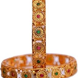 Luxury Gold Plated Pure Brass Bangles for Women | Bangles Set | 2366-2051 | Latest Stylish Traditional Kada Bangles | Just Like Real Gold Jewellery | Fashion | SET OF 2-picture-22