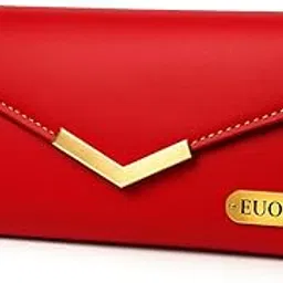 Personalised Black Faux Leather Wallet with Custom Name Engraving, Elegant Envelope Clutch Design for Women (Scarlet Red)-picture-45