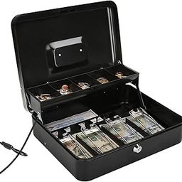 Jssmst Large Locking Cash Box with Money Tray, Metal Money Box with Key Lock, Black, CB02304XL-image-50