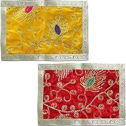 Aasanwala Combo of Yellow & Red Pooja Aasan Velvet Square for Mandir, Temple Home Décor, Slab, Table Décor (35*25 cm)-image-42