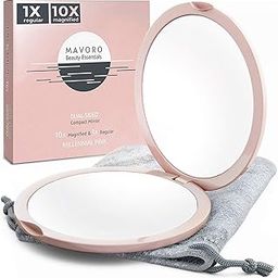 Mavoro Millennial Pink: Magnifying Compact Mirror 10X Magnification - 1X Mirror 2-Sided, 4 Inch Handheld Magnified Makeup Mirror for Purses and Travel - Pocket Size Small Portable Foldin-picture-45