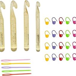 Sudheeka™ - Large Crystal Handle Crochet Hooks Set, 12-20mm, 25 Colour Stitching Markers, 10 Eyelet Needles for Carpets and Mats-image-32