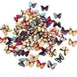 E Shopping® Butterfly Shape Wooden Buttons 50pc Different Colors and Designs for Craft and School Projects Decoration-picture-25