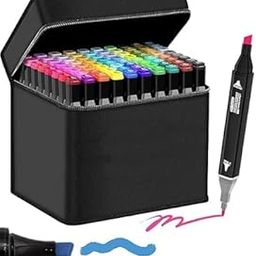 48 Pcs Marker Set. 48 Pieces Dual Tip Colourful Art Markers Sketch Pens. Broad & Fine Double Head. For Painting, Sketching, Drawing & Coloring. Professional Permanent Markers. Carrying Case.-0