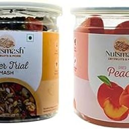 Nutsmash Healthy Dehydrated Fruits Combo of Super Trail Snack Mix 200G and RedPeach-200G-image-19