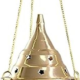 Brass Hanging Incense Burner with Chain – Star Cut Design, Antique Finish Loban Dhoop Dani for Home Temple & Puja Room Fragrance-image-89