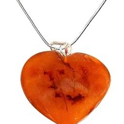 Carnelian Pendant Heart Shape Crystal Stone Pendant/Locket with Metal Chain for Reiki Healing and Crystal Healing Gemstone Size 25-30 mm (Color : Red/Orange)-image-72