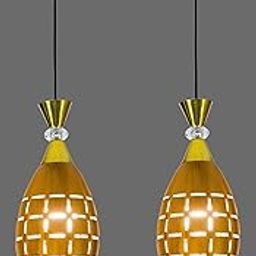 twixle Hanging Pendant Ceiling Lamps, Wooden Colour Aluminium, for Living Rooms, Dining Halls, Bedrooms, Kitchens, Pack of 2 (with Bulb)-picture-32