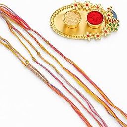 Multicolor Thread Rakhi Set of 6 with Decorative Pearl for Brother Raksha Bandhan Traditional Gift-image-48
