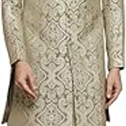 Mens Kurta Sherwani Dhoti Set Silk Blend Jacquard, Indo-Western, Green-image-45