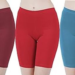 Cotton Lycra Tight Fit Stretchable Cycling Shorts Womens | Shorties for Active wear/Exercise/Workout/Yoga/Gym/Cycle/Running Maroon Red Turquoise Combo Pack of 3-picture-14