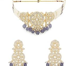 Grey Multistrand Beaded Dazzling Stones Choker Necklace & Earring Set For Women-ZPFK19139-image-83