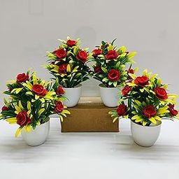 ADIRSA Artificial Plastic Flowers Plants | Flower Plant For Home Office Decor | Tabletop And Desk Decoration | Artificial Flower For Balcony Indoor Decor [Red, Set Of 4]-image-96