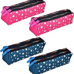 homestic Pencil Pouch | Rexine Stationary Pouch | Pencil Utility Pouch | School Pencil Case for Kids | Pen-Pencil Box for Kids | 2 Zipper Pencil Organizer | Star Pencil Pouch | Pack of 4 | Multi-picture-6