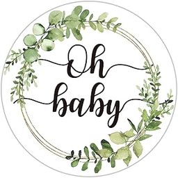 Green Wreath Oh Baby Gender Neutral Stickers - Baby Shower Stickers - Thank You Labels for Baby Shower 2"-image-37