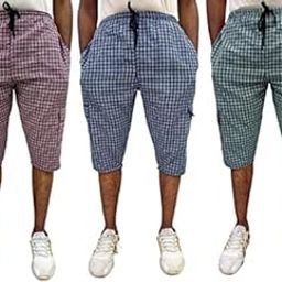 Men's Cotton Checkered Printed 3/4 Capri, Shorts, Multicolor Pack-of -3-14