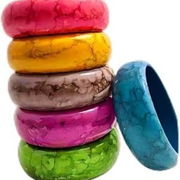 Women's Marbled Resin Bangle Set | Chunky Multicolor Acrylic Bracelets | Stylish Fashion Jewelry for Party & Casual Outfits (Set of 6)-56
