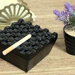 PURI - Aluminium Cigar/Cigarette Ashtray,16 GRIDS, Windproof Tabletop, Black Matt Finish - Hand Crafted in India-image-54