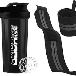 (2025) Upcoming (Pack of 2) Gym Shaker Bottle 600 ml with Gym Wrist Band for with Thumb Loop Straps Accessories for Men Hand Grip Fitness Shoulder Wrist Hand Support For Gym (Black)-image-26