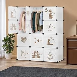 ABOUT SPACE Collapsible Wardrobe - DIY 12 Cube Plastic Almirah for Clothes with Printed Doors, 2 Clothes Hanger, Door Magnet & Hamer- Foldable Wardrobe for Storage for Home | Storage Organizer - White-image-41