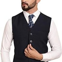 Men's Navy Merino Checks Sleeveless Self-Design Waistcoat_WC-CHK826-NVB-picture-28