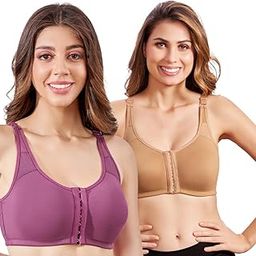 Multicolor Women Cotton Brushed Lycra Full Coverage No Bounce, Non-Wired, Non-Padded 922 Pack of 2 Front Open Magic Bra Combo with Back Support-image-61