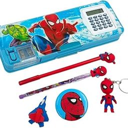 ZAYDANIC Spiderman Pencil Box Integrated Sharpener and Calculator, Magnetic Lock, Dual Compartments, Cartoon Stationery Case School Kit for Girls, Kids, Students Combo Set of 6in1-image-58