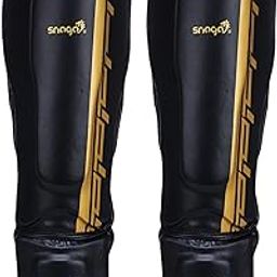 Snaga MMA Shin Guard, Leather Shin Guard Pads with High-Density Foam Padding for MMA, Karate, Taekwondo, Kick Boxing & Other Martial Arts (Black-Golden)-image-63