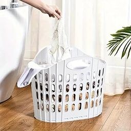 DecorTwist® Foldable Laundry Basket for Clothes with Handle (Size: 40 * 25.3 * 38 cm) | Plastic Laundry Bag for Bathroom | Washing Clothes Storage Basket | Toy Storage Basket-18