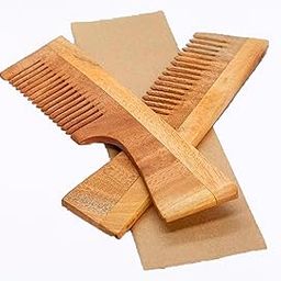 Neem Wooden Hair Comb For Men & Women (Pack of 2) | Handle Comb Eco-Friendly Biodegradable 100% Natural | Treated with Herbal Oil | Wide Tooth Detangling Comb for Hair Growth| Frizz Control (Pack of 2)-19