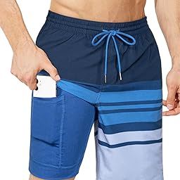 Mens Swim Trunks with Compression Liner Swimming Shorts 2 in 1 Stretch Quick Dry Zipper Pockets-image-14