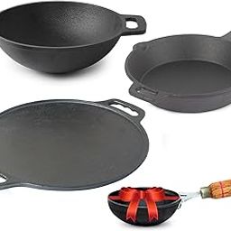 The Indus Valley Pre-Seasoned Cast Iron Cookware Set+ Free Tadka Pan|Tawa (30.5 Cm)+ Kadai (25.4 Cm/2.3L)+ Fry Pan (23 Cm/1.4L)|Kitchen Cooking Combo Pots & Pans Set Of 4Pcs|Naturally Nonstick - Black-15