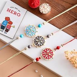 ascension Unisex Adult Set of 3 Rakhi Combo for Brother Bhaiya Bhabhi Rakhis for Brother Raksha Bandhan Gift for Brother Sister Rakhi with You are My Hero Fridge Magnet & Roli Tilak (Multicolor)-picture-28