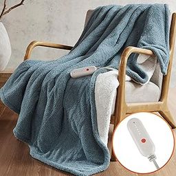 Sharper Image Heated Blanket, Eletric Throw Blanket, Soft, Warm, Reversible Feathersoft - Sherpa Heating Blanket Throw, 5 Lv Heating, 3 hr Auto Shut Off, ETL-Cert, Machine Washable, 50x60 Blue-image-47