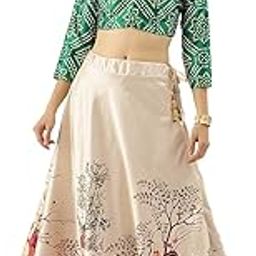 Women's Wedding Special Digital Print Satin Silk Semi-Stitched Readymade Circular Umbrella Flair Lehenga choli Set with Jacquard Blouse (Green & White, Free Size)-picture-27