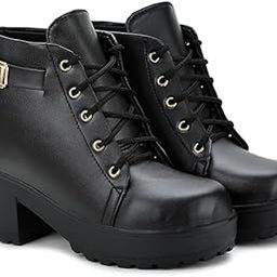 AVIRASA Stylish Women's Black Ankle Boots | Block Heel, Lace-Up & Buckle Detail | Comfortable & Trendy Footwear for All Occasions-image-70