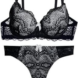 Amie-0818 Women's Lace Bra & Panty Set | Black & White Contrast, Gathered, Adjustable Fit Lingerie Set for Women-image-77