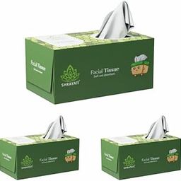 Shrayati Facial Tissue Box - 2 Ply, (200 Pulls Per Pack) Pack of 3, Green, Skin-Friendly, Highly Absorbent, Multipurpose Face Tissues in,Versatile Tissue for Weddings, Makeup Removal, Car Tissue-25