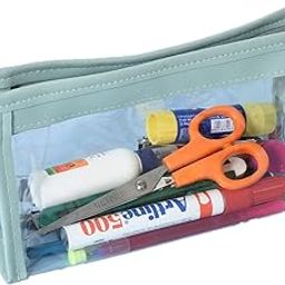 AQBAH ABS Large Capacity Big Pencil Pouch For Girls & Boys, Transparent Pen Bag Organizer For School, Collage, Office, Cute Cosmetic Bag For Girls, Multi-Purpose Stationary Bag Pack Of 1 (Green)-22