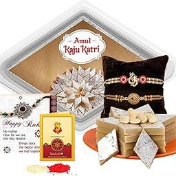 TIED RIBBONS Rakhi for Brother combo with Sweets - Set of 2 Premium Rakhi with Kaju Katli Gift Pack Mini Greeting Card and Roli Chawal - Rakhi Gift for Brother-image-31