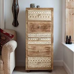 The Attic Jodhpur Tallboy Drawer Chest|Kitchen and Living Room Storage|Solid Wood|Natural Antique + White Matte Finish-22