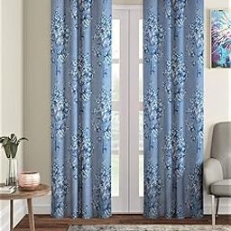 Fashion String Polyester Blossoms Eyelet Door Curtains (7 Feet, Blue, Pack of 2 Piece, Eyelet, String, Washable), Floral | Light-Filtering-image-10