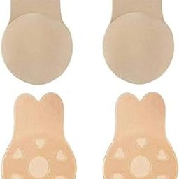 Silicone Nipple Covers for Women & Girls – Reusable Invisible Adhesive Bra Pasties with Rabbit Ear Breast Lift Design for Backless, Strapless, Deep V Outfits – Skin Color, (Pack of 2 Pair)-image-0