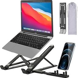 SOOPII Adjustable Aluminum Ergonomic Laptop Stand with Phone Holder | Foldable & Portable Desktop Riser Compatible with MacBook, Notebooks, Tablets | Anti-Slip Tray Support for Desk, Table, and Books-29