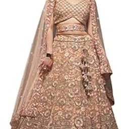 Woman's Peach Embroidered Net Umbrella Lehenga-image-71